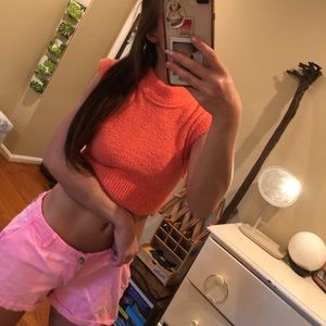 Urban Outfitters XS Crop Fuzzy Soft Coral Mockneck Sweater Top Super Soft